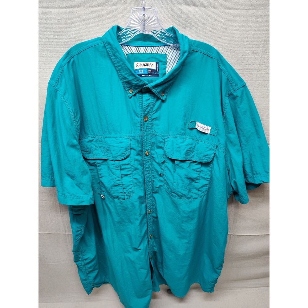 Magellan Outdoors Fish Gear Shirt Mens 3XL Teal Blue Short Sleeve Angler Fit